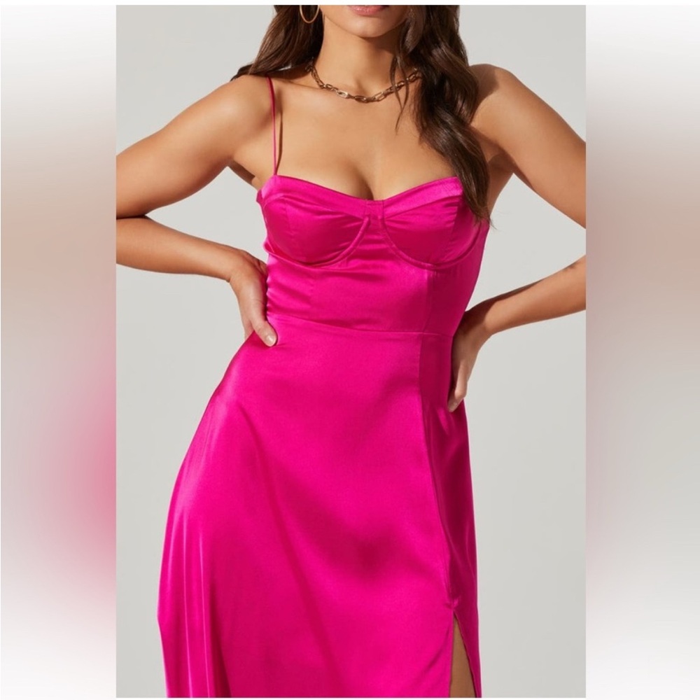 Astr The Label Hot Pink Satin Midi Dress